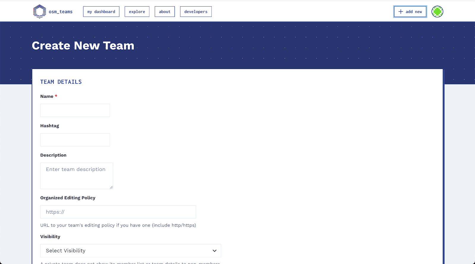 Create new team Create new team